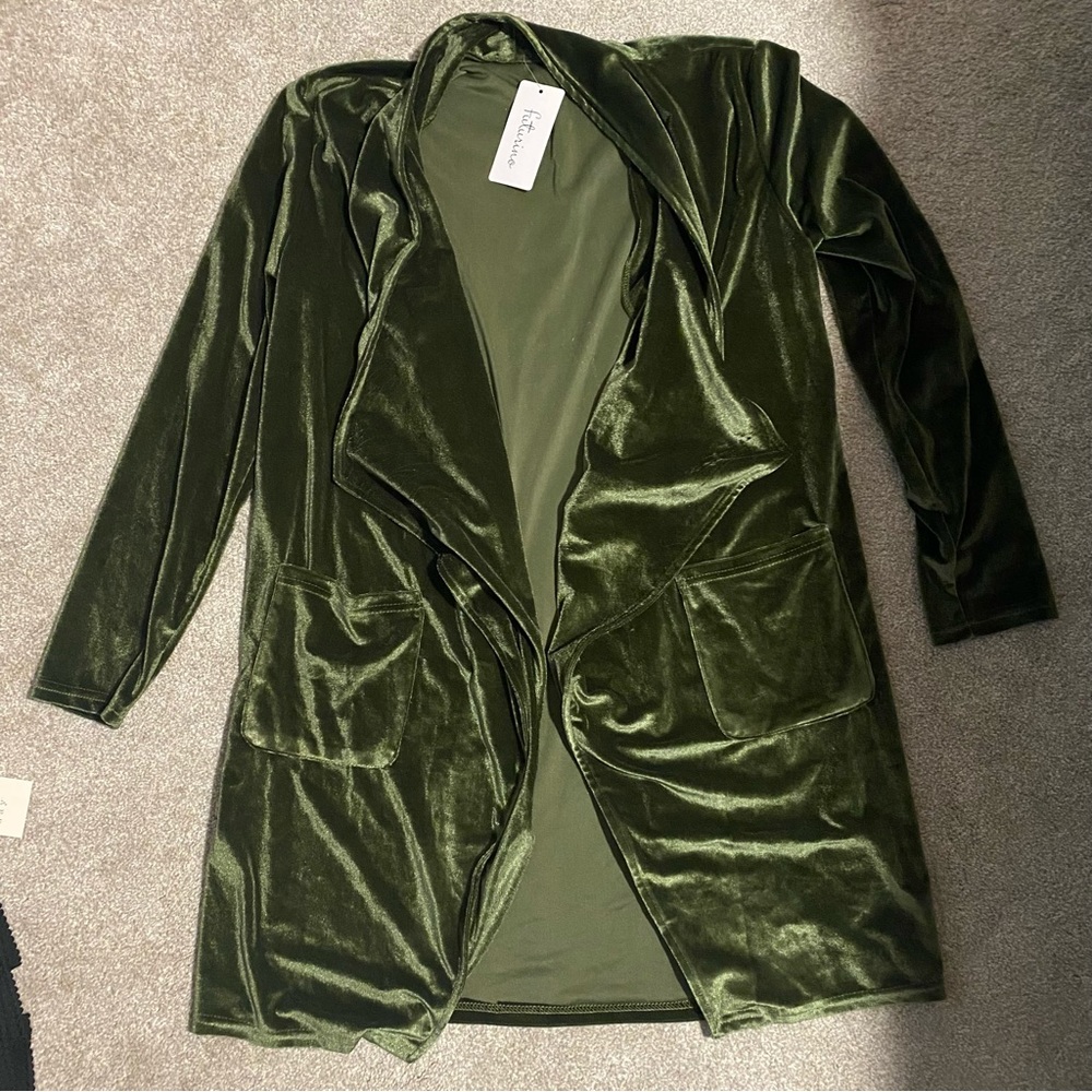 Open Front Velvet Cardigan